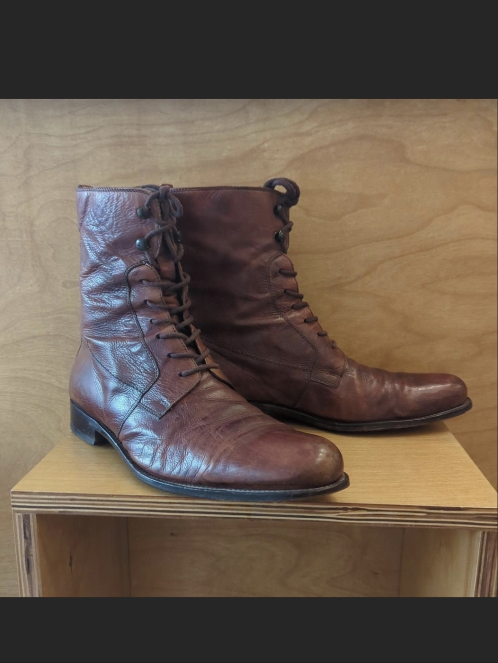 Magnanni cognac brown lace up leather Men's ankle boots size 10